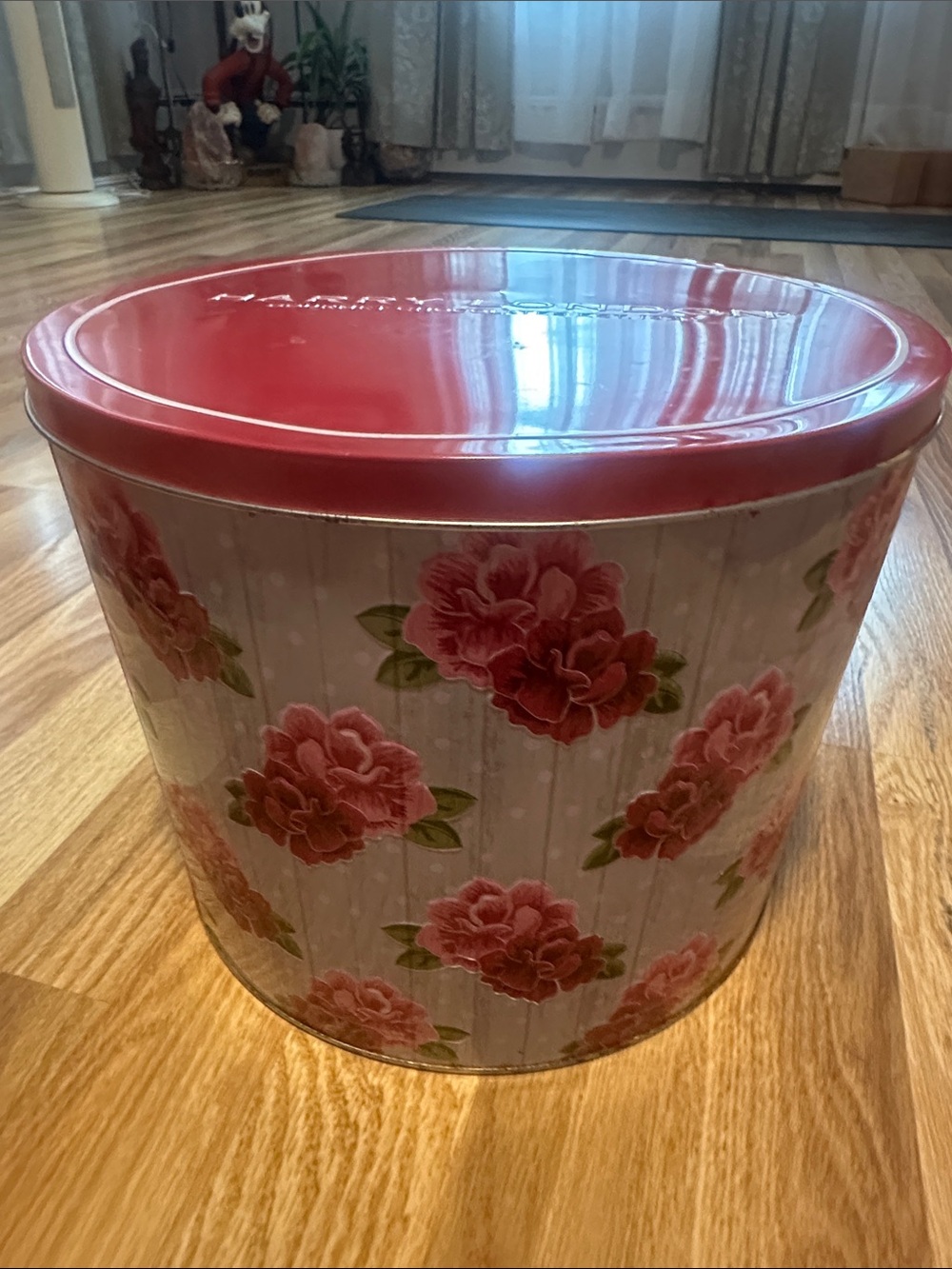 Harry & David Floral Red Decorative Storage Tin by